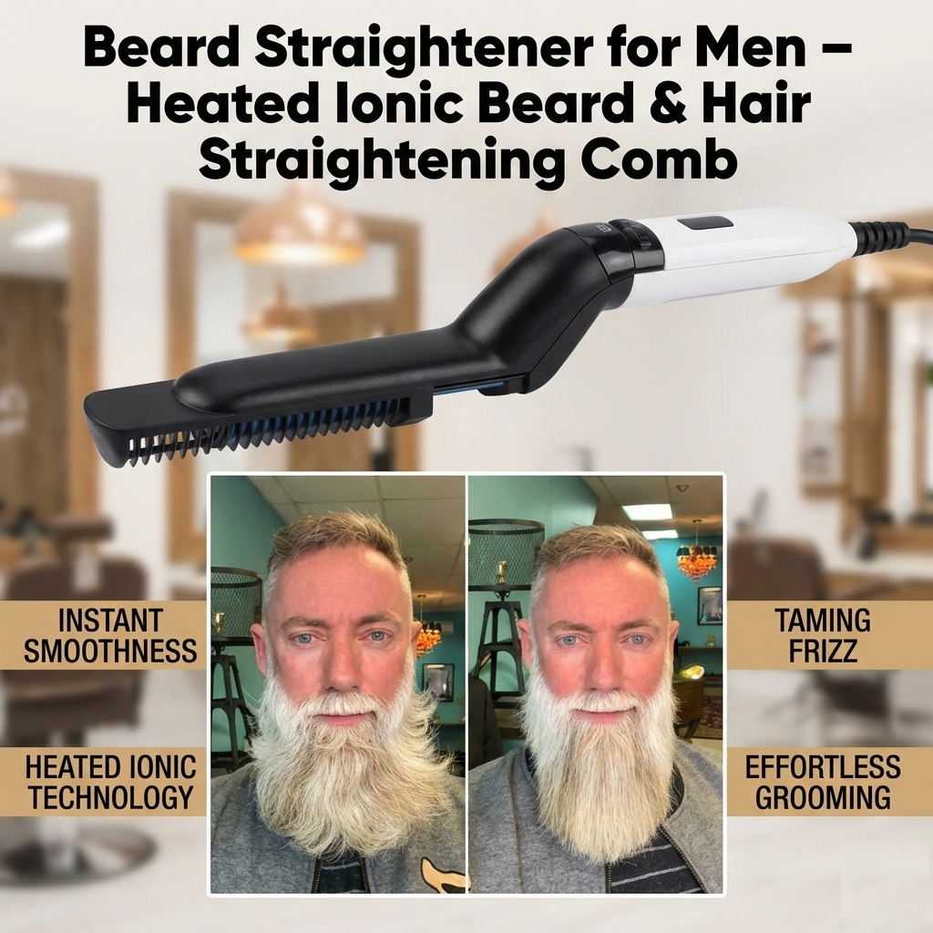 Beard Straightener for Men – Heated Ionic Beard & Hair Straightening Comb