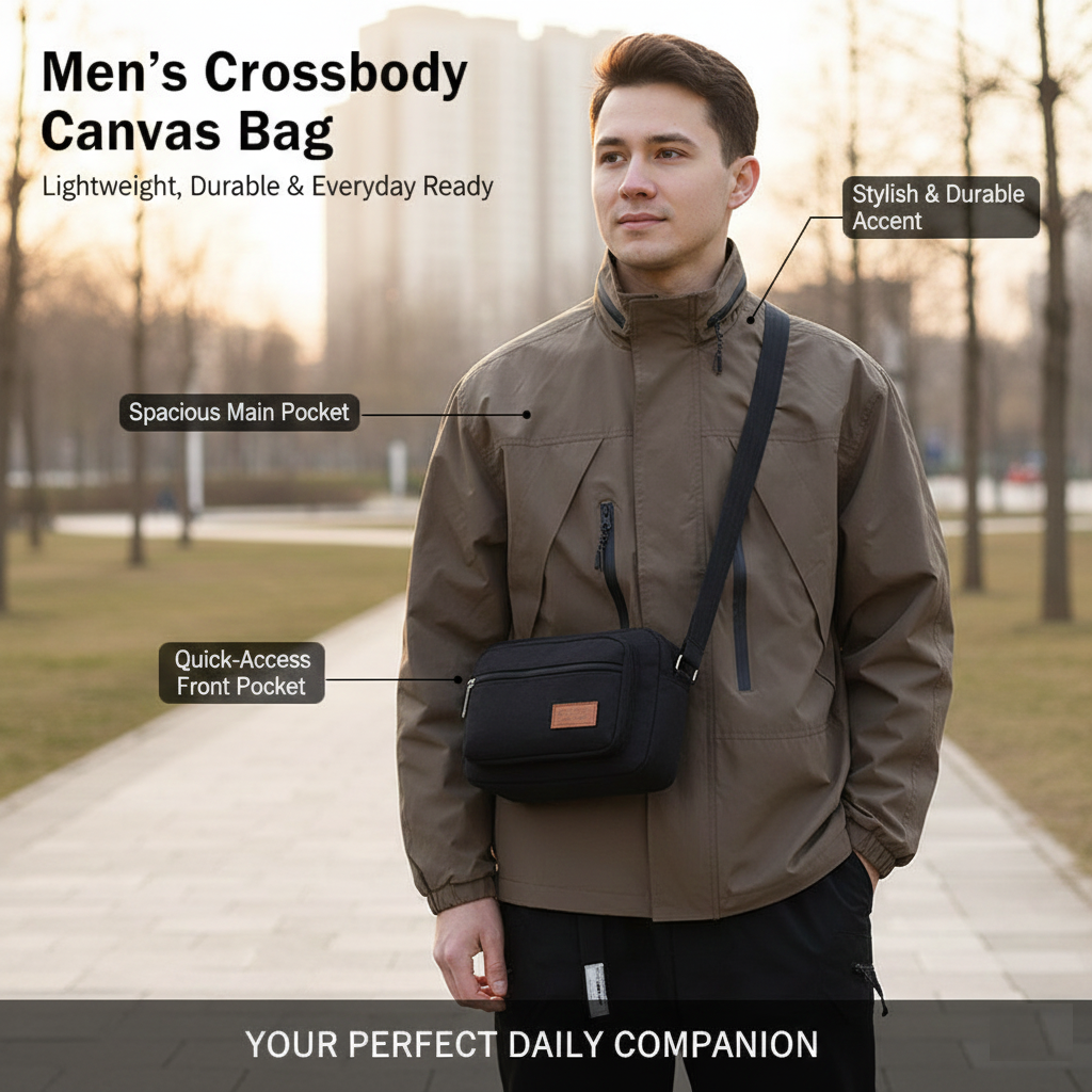 Men’s Crossbody Canvas Bag – Lightweight, Durable & Everyday Ready