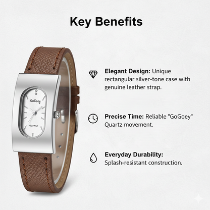 Elegant Square Women’s Watch – Vintage Oval Face with Leather Strap