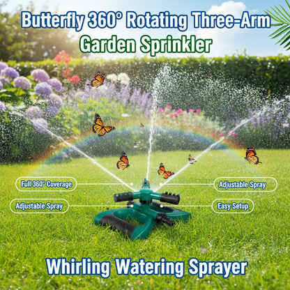 Butterfly 360° Rotating Three-Arm Garden Sprinkler – Whirling Watering Sprayer