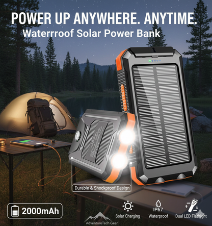 Waterproof Solar Power Bank — 20000mAh Portable Charger