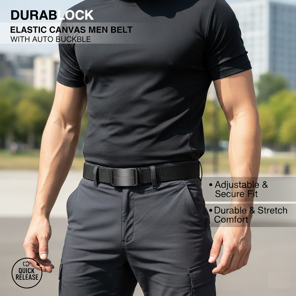 Elastic Canvas Men Belt with Auto Buckle