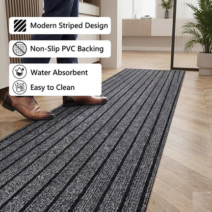 Modern Striped Door Mat — Non-Slip PVC Backing Carpet