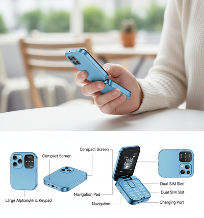 Blue i16 Ultra-Compact Flip Phone