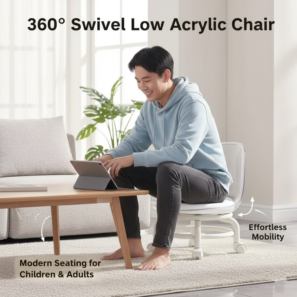 360° Swivel Low Acrylic Chair – Modern Seating for Children & Adults