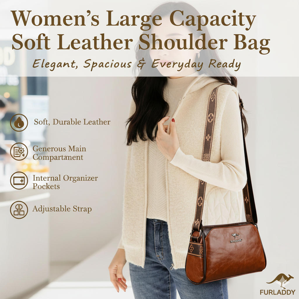 Women’s Large Capacity Soft Leather Shoulder Bag – Elegant, Spacious & Everyday Ready