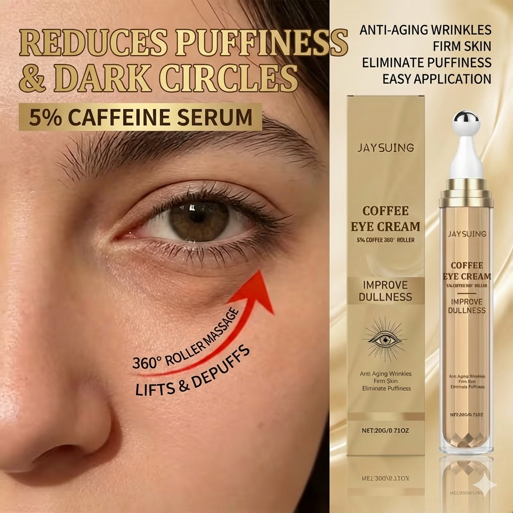 5% Caffeine Under Eye Serum Roller – 360° Cooling Eye Care