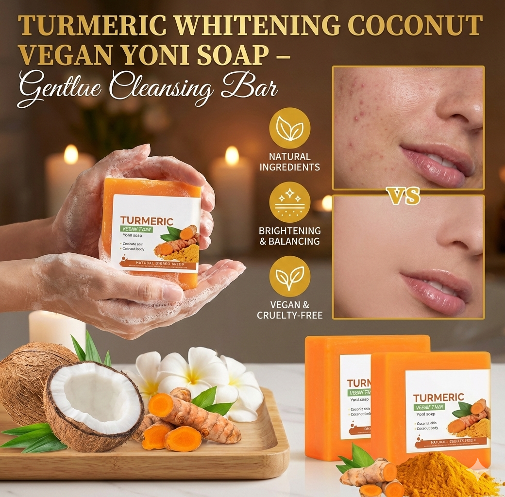 TurmericWhitening Coconut Vegan Yoni Soap – Gentle Intimate Cleansing Bar