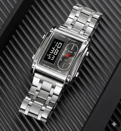 3ATM Waterproof Digital Chrono Watch – Fashion Steel & Leather Men’s Watch