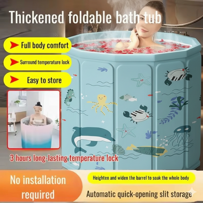 Portable Folding Bath Tub – Thickened PVC Cartoon Pattern Hot & Cold Bath