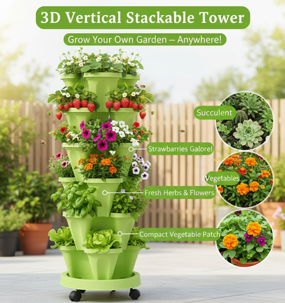 3D Vertical Stackable Flower Pots — Strawberry & Plant Tower