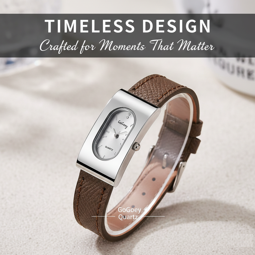 Elegant Square Women’s Watch – Vintage Oval Face with Leather Strap