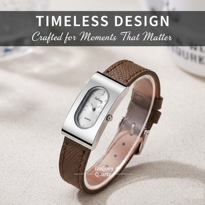 Elegant Square Women’s Watch – Vintage Oval Face with Leather Strap