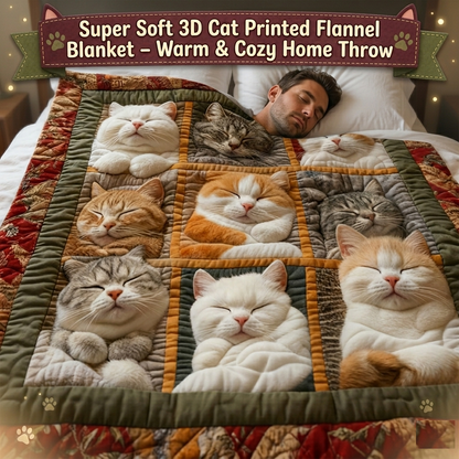 Super Soft 3D Cat Printed Flannel Blanket – Warm & Cozy Home Throw