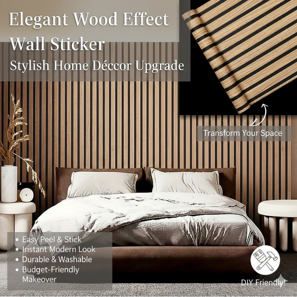 Elegant Wood Effect Wall Sticker – Stylish Home Décor Upgrade