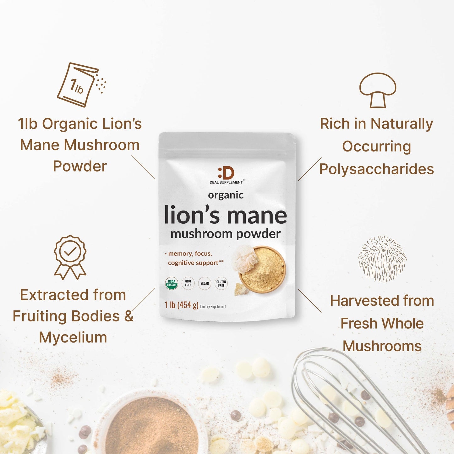 Organic Lion’s Mane Mushroom Powder – Antioxidant & Wellness Superfood