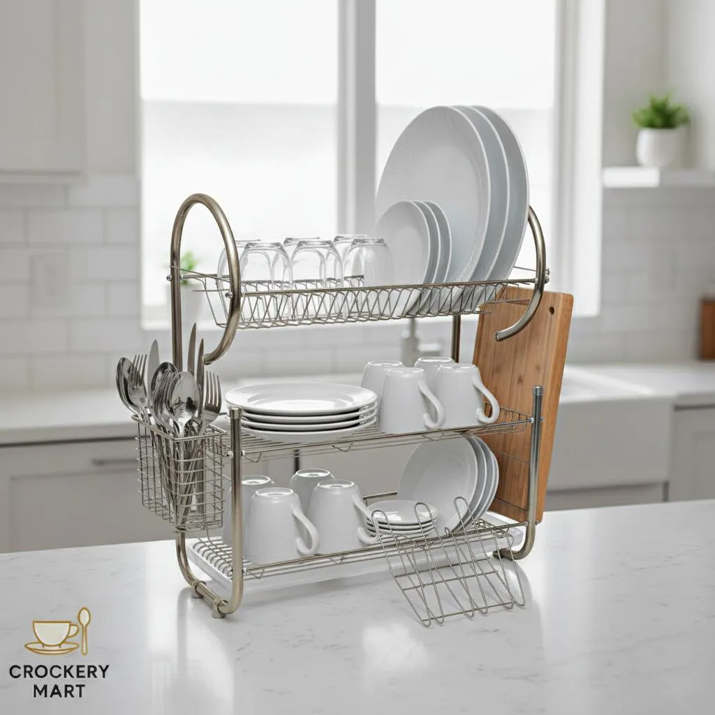 Double Layer Dish Drain Rack – Household Metal Kitchen Storage Organizer