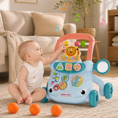 Musical & Light Lion Baby Walker Toy with Water Tank – Interactive Push Cart for Toddlers
