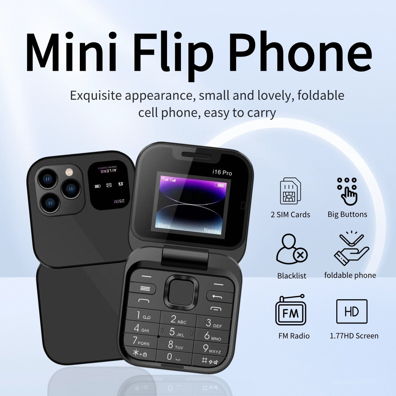 i16 Mini Flip Phone with Dual SIM