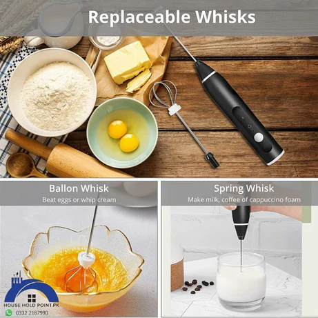 USB Rechargeable Double Whisk Milk Frother – 3 Speed Electric Hand Mixer