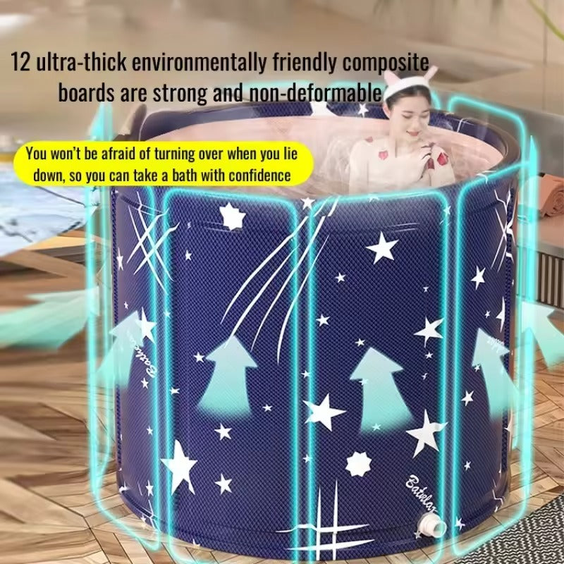Portable Folding Bath Tub – Thickened PVC Cartoon Pattern Hot & Cold Bath