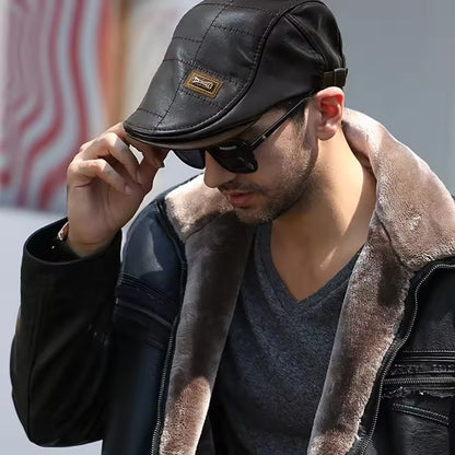Men’s Retro Leather Beret – Timeless Style & Comfort
