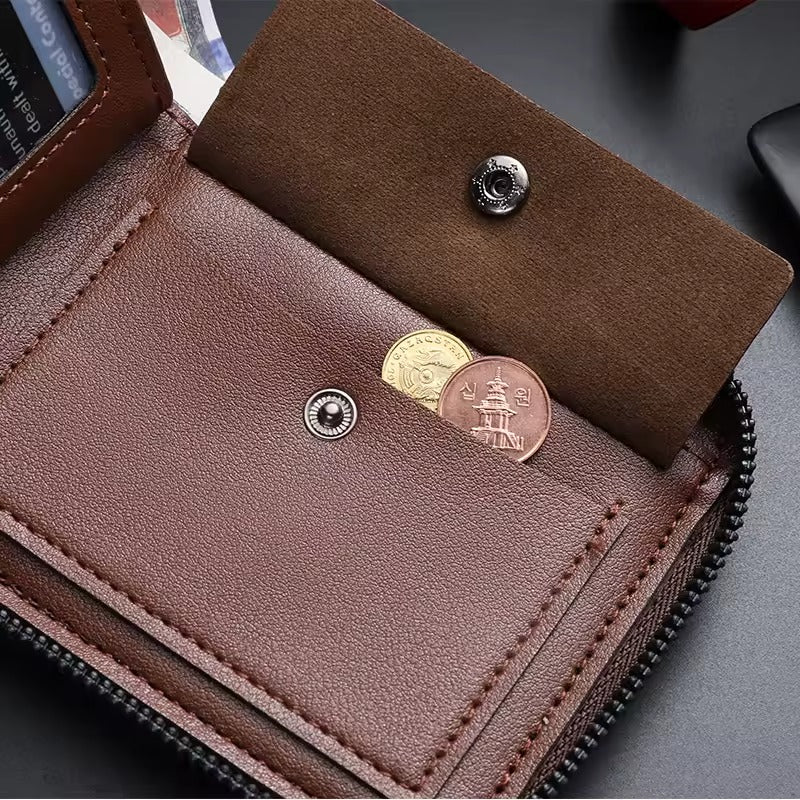 Men’s Retro Short Zipper Wallet – Stylish, Compact & Everyday Essential