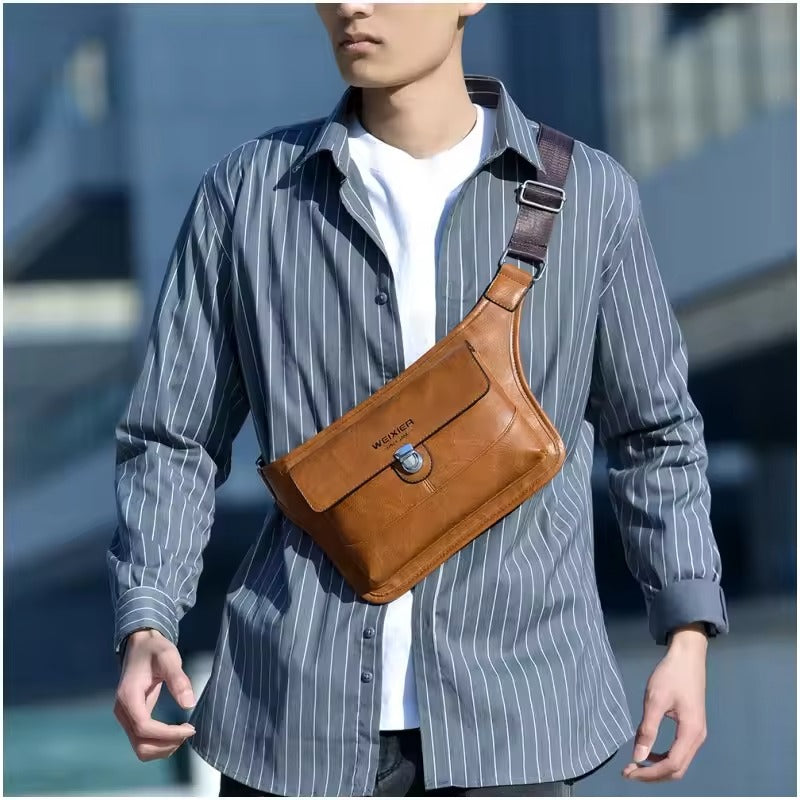 Retro PU Leather Crossbody Bag — Men’s Business Shoulder Bag