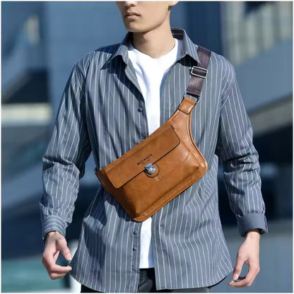 Retro PU Leather Crossbody Bag — Men’s Business Shoulder Bag