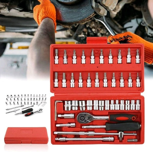 46-Piece 1/4-Inch Socket Wrench Set — Metric Repair Kit