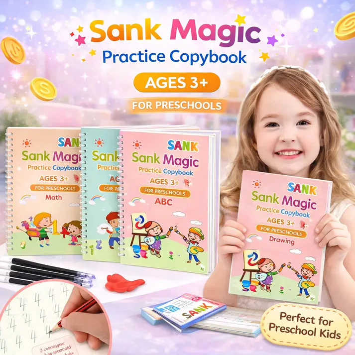 4PCS Magic Practice Copybook Set – English Writing & Calligraphy Learning Books