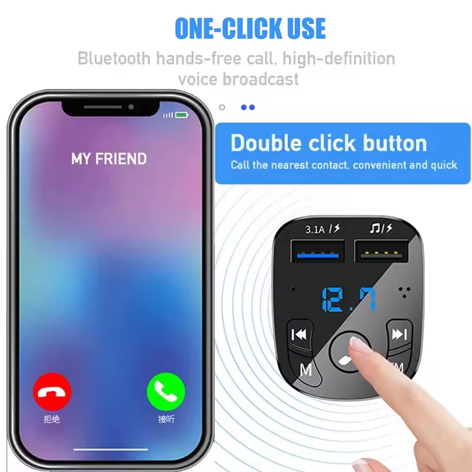 Car Bluetooth FM Transmitter – Hands-Free MP3 Player & Dual USB Fast Charger