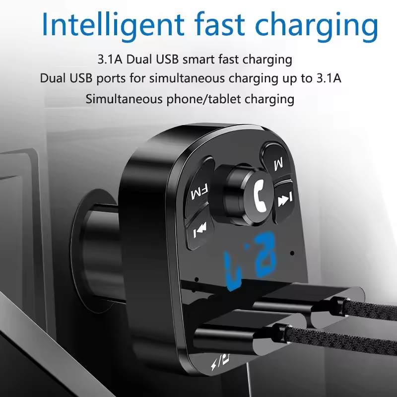 Car Bluetooth FM Transmitter – Hands-Free MP3 Player & Dual USB Fast Charger