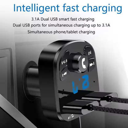 Car Bluetooth FM Transmitter – Hands-Free MP3 Player & Dual USB Fast Charger