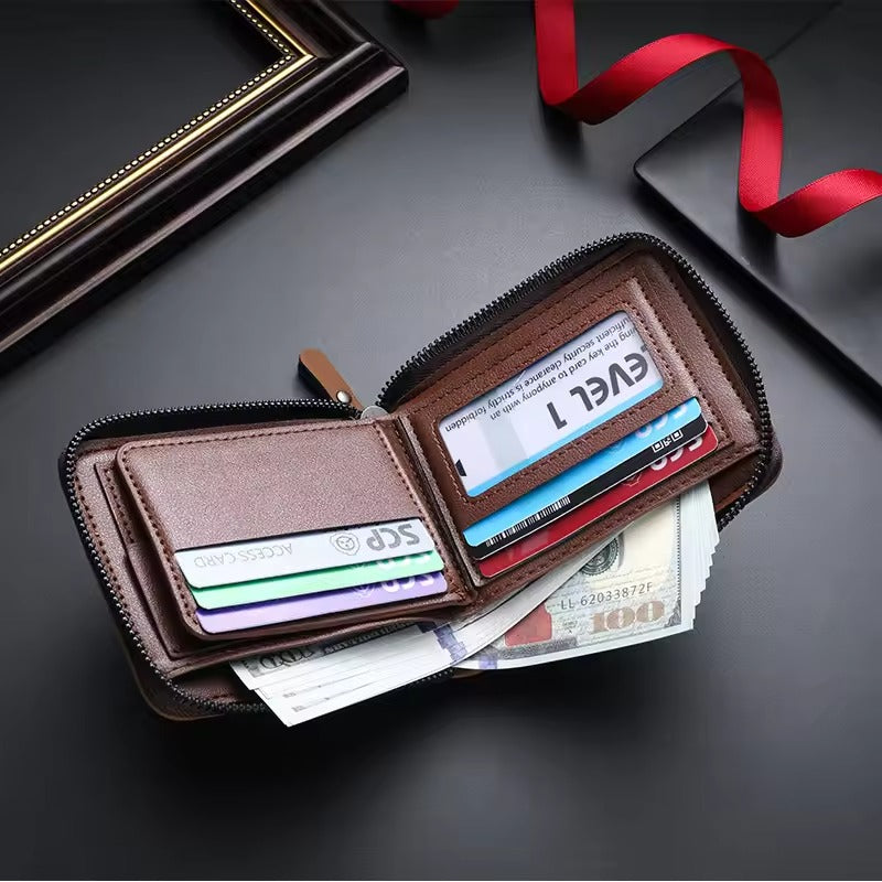 Men’s Retro Short Zipper Wallet – Stylish, Compact & Everyday Essential