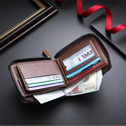 Men’s Retro Short Zipper Wallet – Stylish, Compact & Everyday Essential