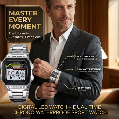 Digital LED Watch – Dual Time Chrono Waterproof Sport Watch