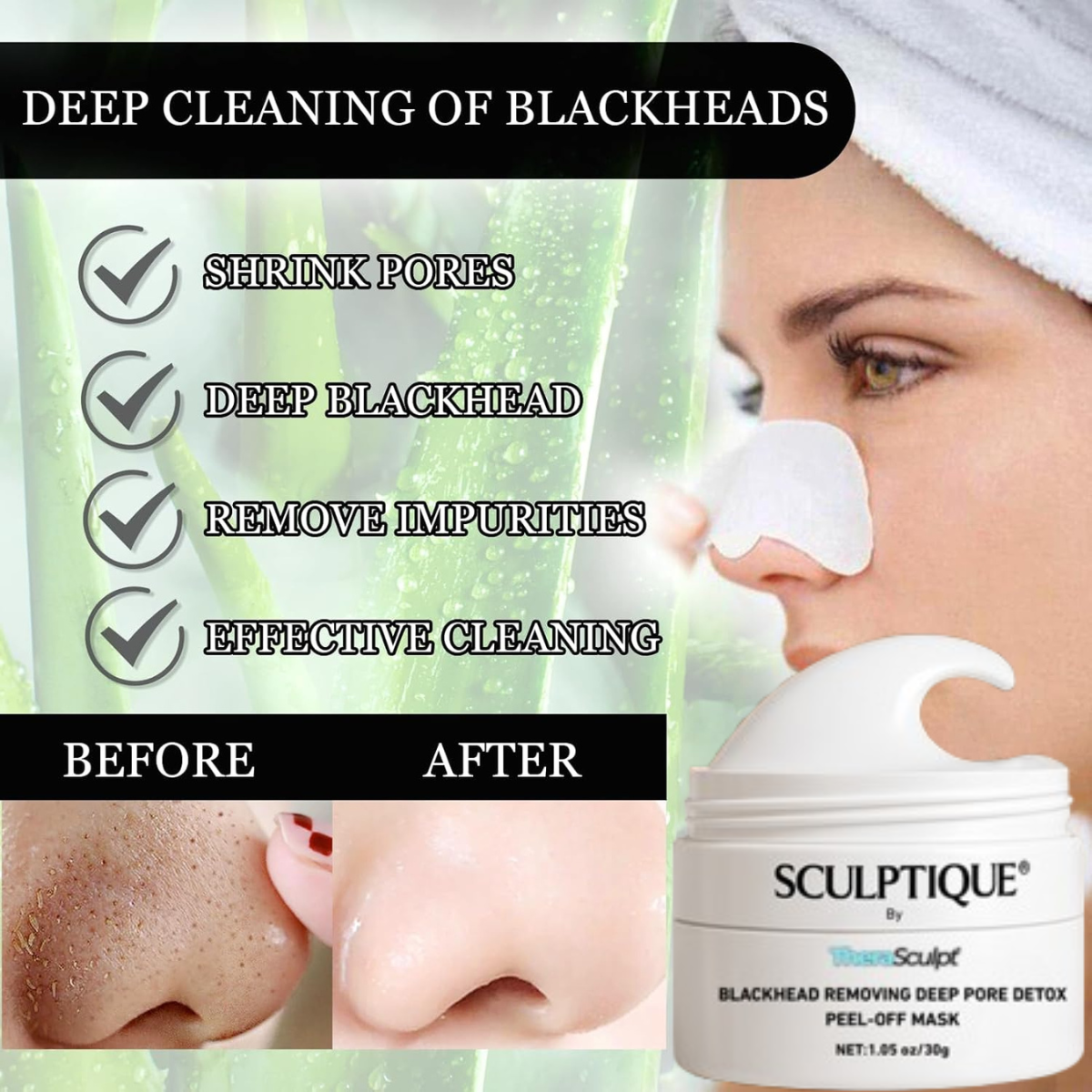 Green Tea Nose Mask – Peel-Off Blackhead Remover &amp; Pore Tightener