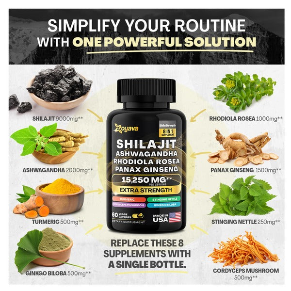 Shilajit & Herbal Blend Capsules –  9000mg Shilajit
