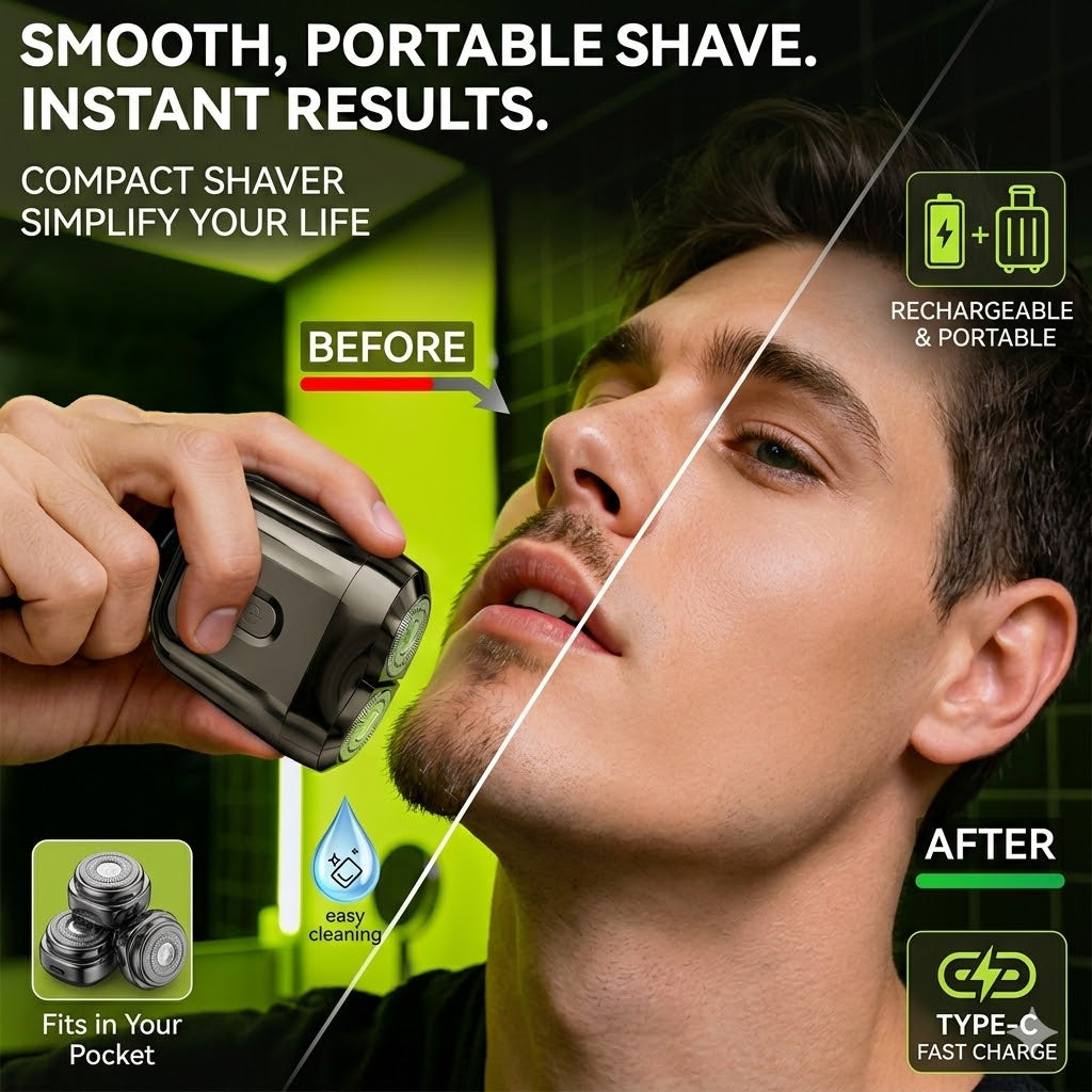 Mini Electric Foil Shaver – Rechargeable Portable Beard Trimmer for Men