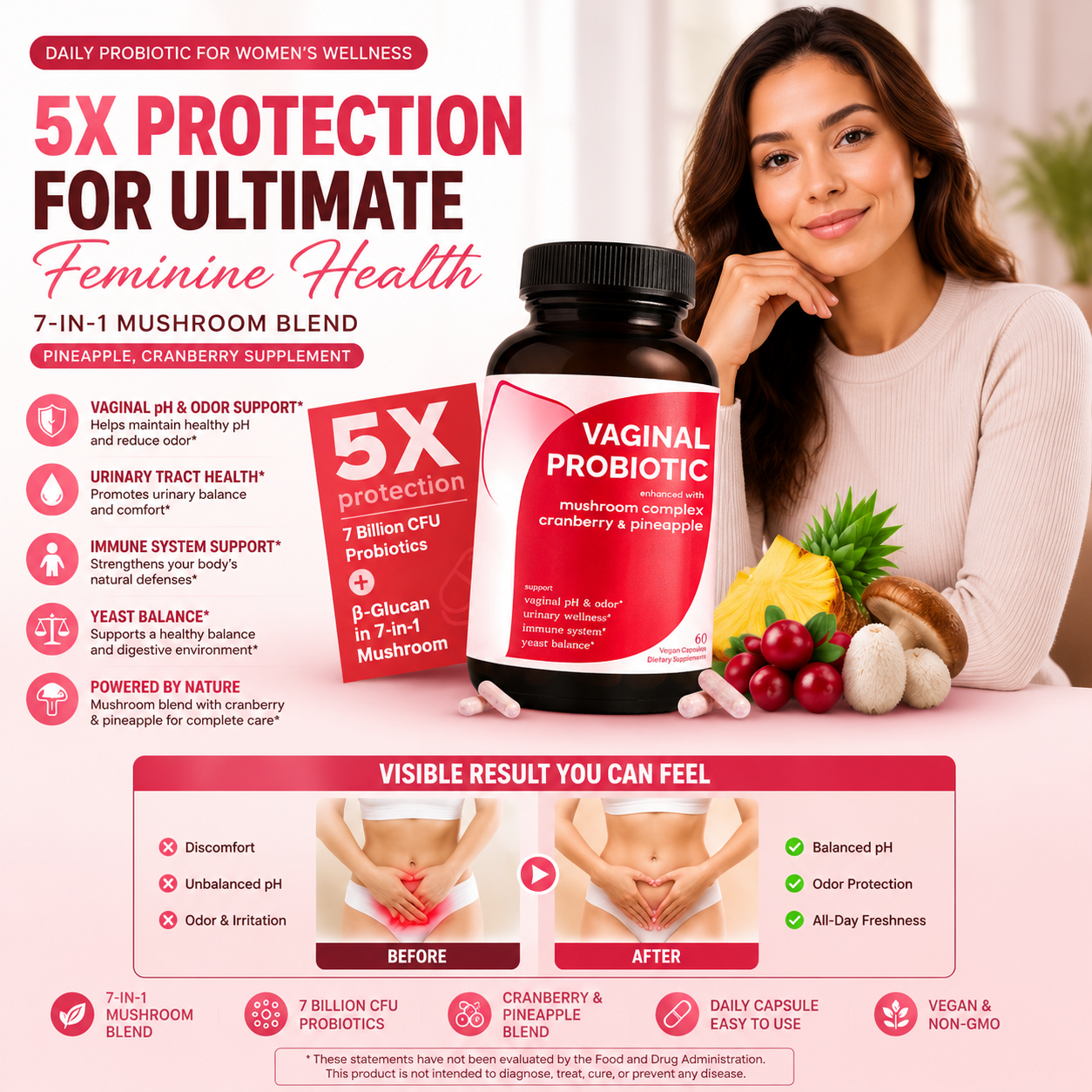 Women's 7-in-1 Mushroom Blend Pineapple, Cranberry Supplement