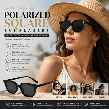 Women's Polarized Square Sunglasses UV Protection Eyewear