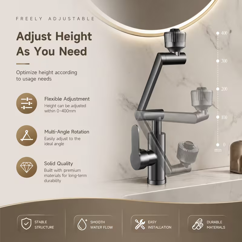 Deck-Mounted Bathroom Faucet Wash Basin Tap with Ceramic Valve Core
