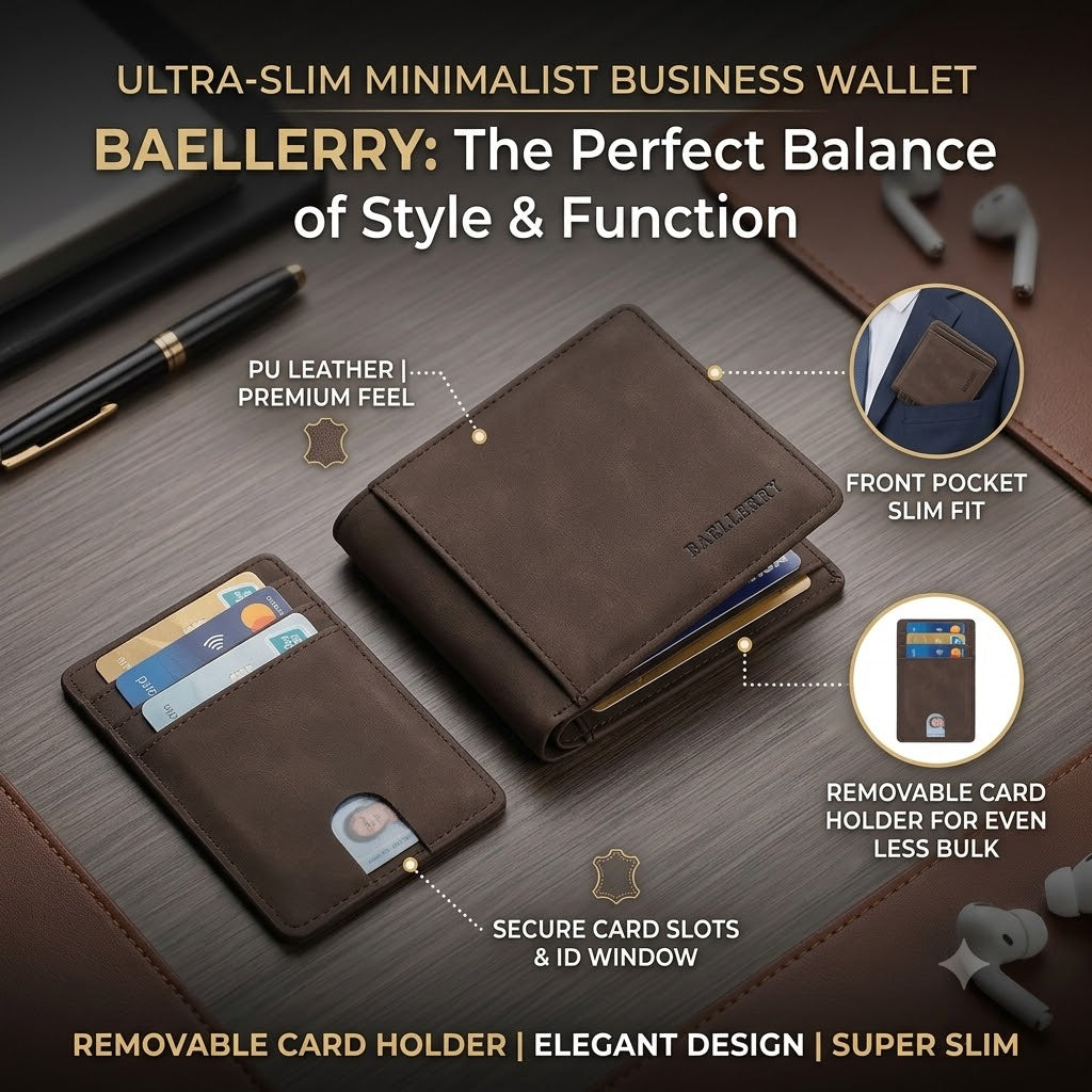 Slim Minimalist Men's Wallet – Leather Business Wallet with Removable Card Holder