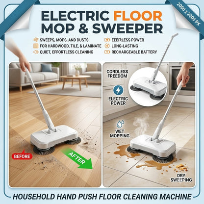 Electric Floor Mop & Sweeper – Household Hand Push Floor Cleaning Machine