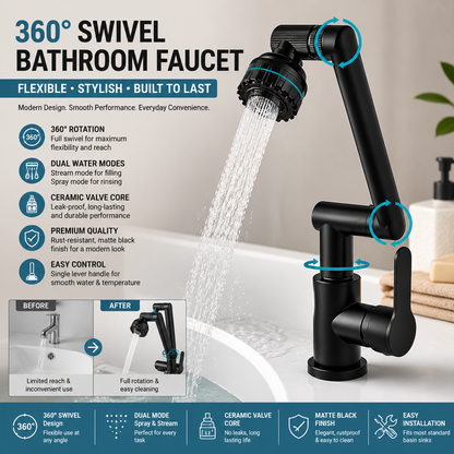 Deck-Mounted Bathroom Faucet Wash Basin Tap with Ceramic Valve Core