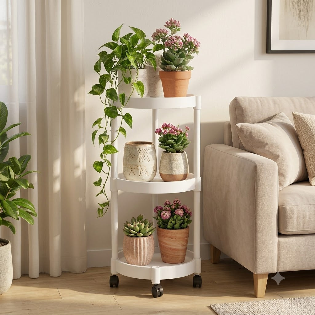 Nordic Style Multi Layer Plant Stand with Wheels – Modern Indoor & Outdoor Flower Display Shelf