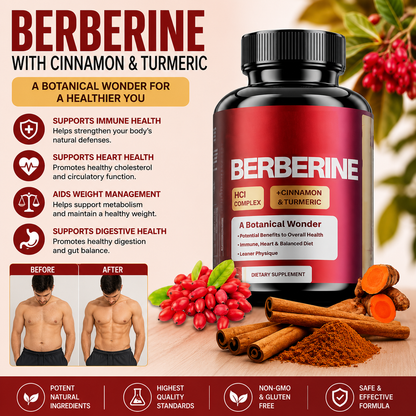 Berberine HCl Capsules with Ceylon Cinnamon, Turmeric & Black Pepper