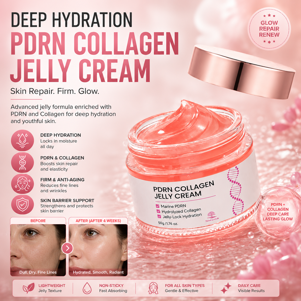 PDRN Collagen Jelly Cream – Deep Hydration Face Moisturizer for Firm & Radiant Skin