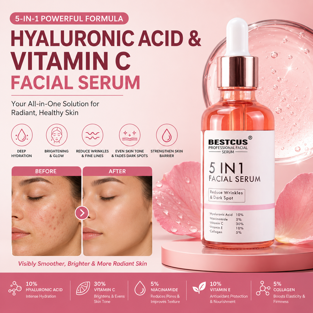 5-in-1 Hyaluronic Acid & Vitamin C Facial Serum